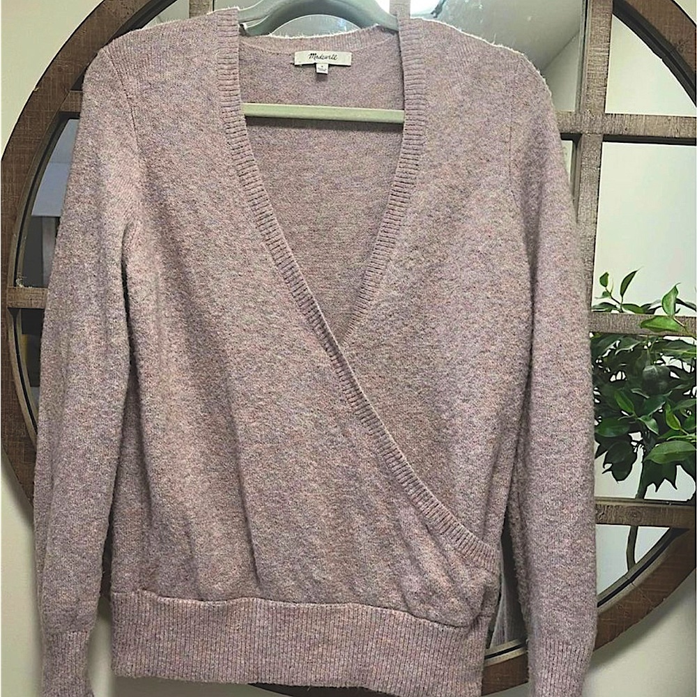 Madewell Ladies S Wool Alpaca Knit Sweater Faux Wrap Long Sleeve Boysenberry